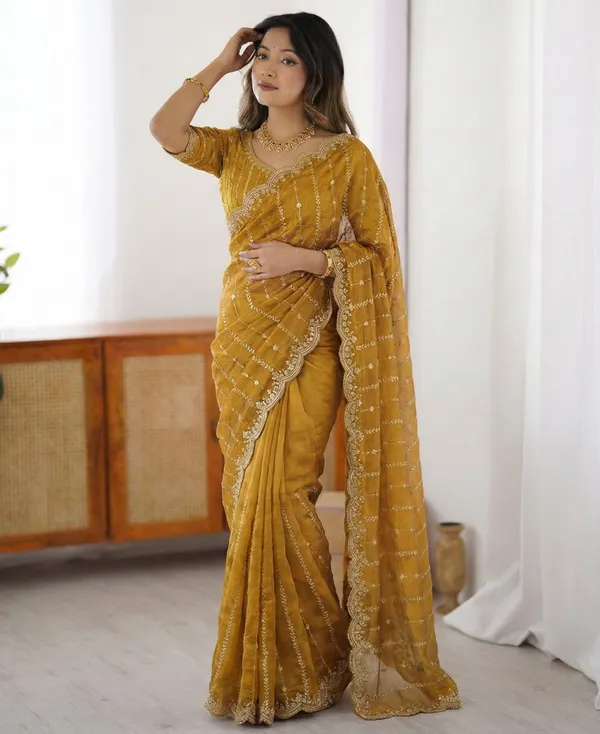 FLUIT_LESVETEMENTS_Embroidered_Bollywood_Satin_Saree_with_Unstitched_Blouse_(Yellow)