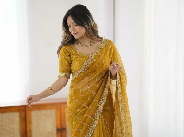 FLUIT_LESVETEMENTS_Embroidered_Bollywood_Satin_Saree_with_Unstitched_Blouse_(Yellow)