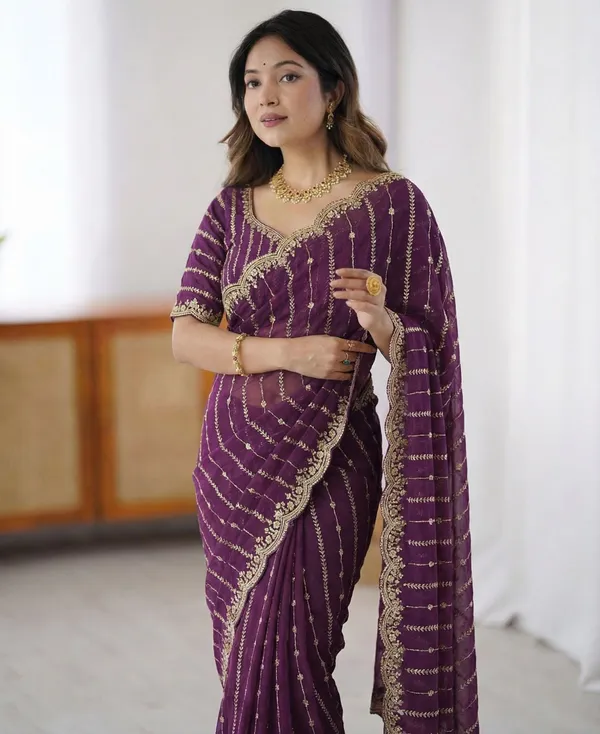 FLUIT_LESVETEMENTS_Embroidered_Bollywood_Satin_Saree_with_Unstitched_Blouse_(Purple)