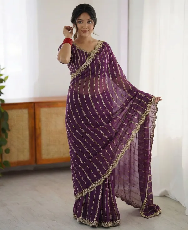 FLUIT_LESVETEMENTS_Embroidered_Bollywood_Satin_Saree_with_Unstitched_Blouse_(Purple)