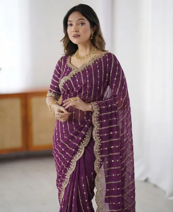 FLUIT_LESVETEMENTS_Embroidered_Bollywood_Satin_Saree_with_Unstitched_Blouse_(Purple)