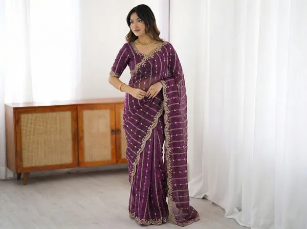 FLUIT_LESVETEMENTS_Embroidered_Bollywood_Satin_Saree_with_Unstitched_Blouse_(Purple)