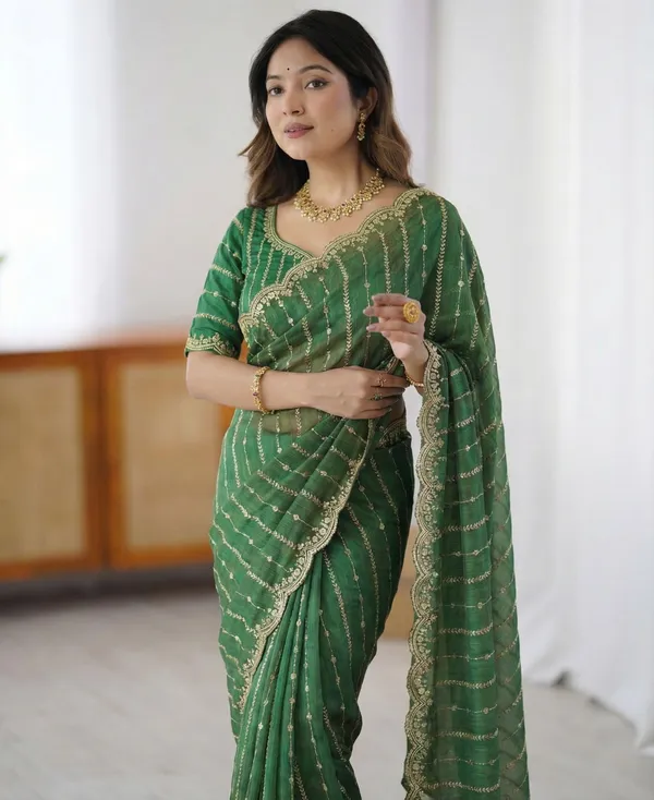 FLUIT_LESVETEMENTS_Embroidered_Bollywood_Satin_Saree_with_Unstitched_Blouse_(Green)