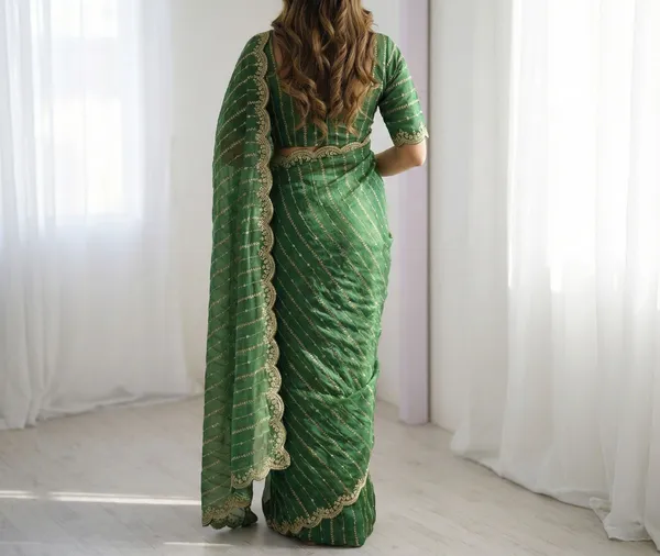 FLUIT_LESVETEMENTS_Embroidered_Bollywood_Satin_Saree_with_Unstitched_Blouse_(Green)