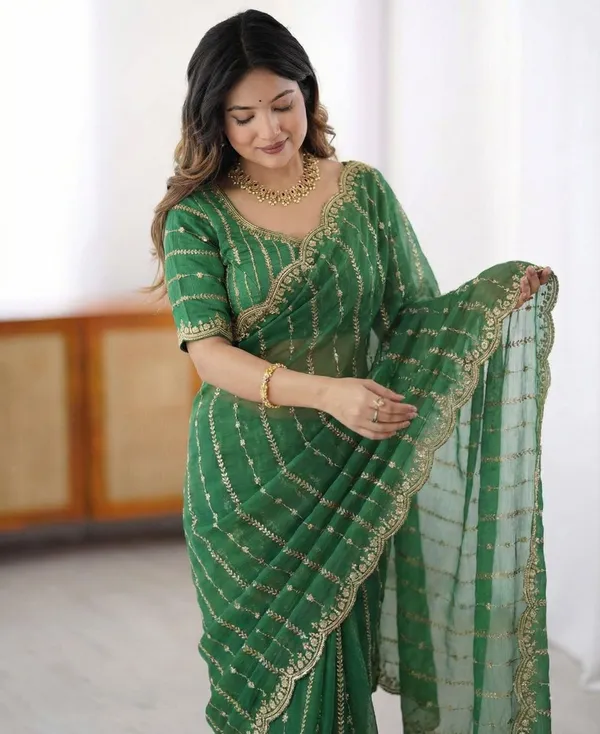 FLUIT_LESVETEMENTS_Embroidered_Bollywood_Satin_Saree_with_Unstitched_Blouse_(Green)