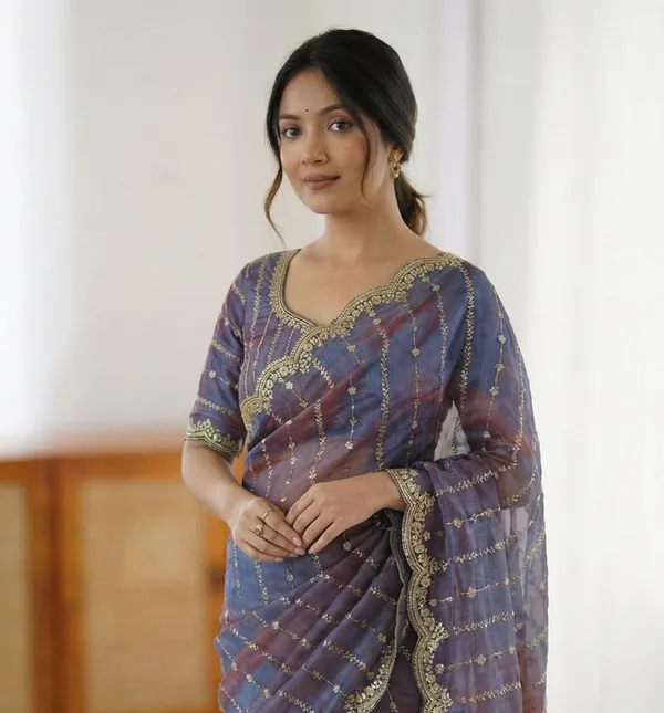 FLUIT_LESVETEMENTS_Embroidered_Bollywood_Satin_Saree_with_Unstitched_Blouse_(Grey)
