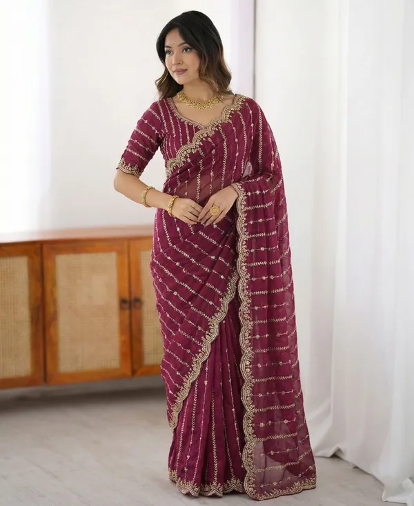 FLUIT_LESVETEMENTS_Embroidered_Bollywood_Satin_Saree_with_Unstitched_Blouse_(Maroon)