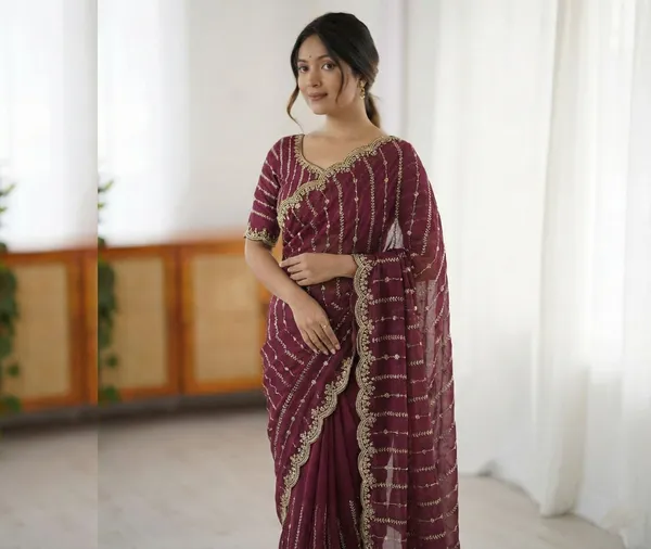 FLUIT_LESVETEMENTS_Embroidered_Bollywood_Satin_Saree_with_Unstitched_Blouse_(Maroon)