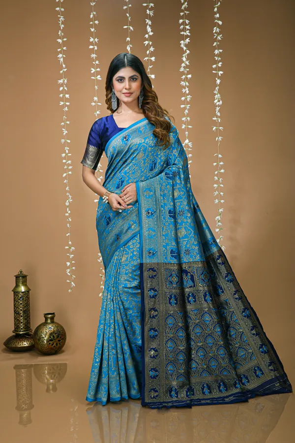 FLUIT_LESVETEMENTS_Woven_Banarasi_Pure_Silk_Saree_with_Unstitched_Blouse_(Blue)
