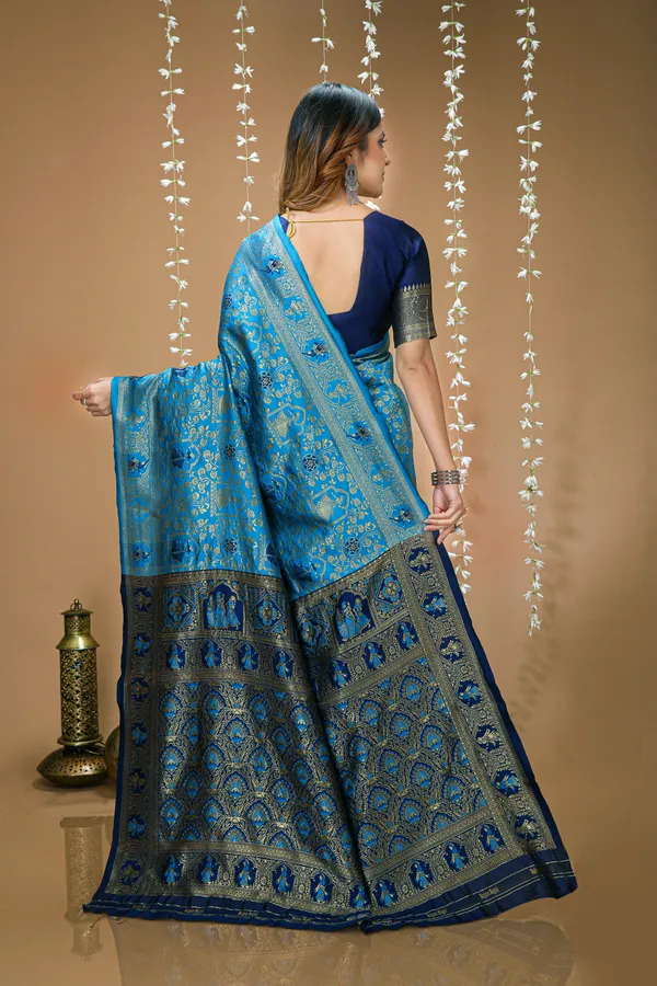FLUIT_LESVETEMENTS_Woven_Banarasi_Pure_Silk_Saree_with_Unstitched_Blouse_(Blue)