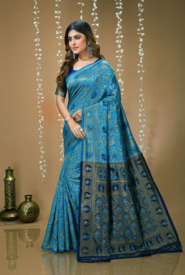 FLUIT_LESVETEMENTS_Woven_Banarasi_Pure_Silk_Saree_with_Unstitched_Blouse_(Blue)