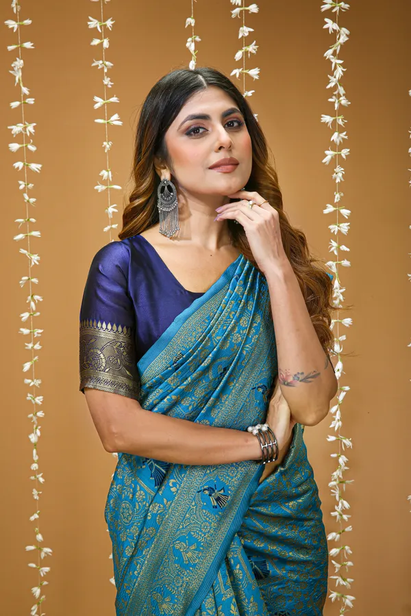 FLUIT_LESVETEMENTS_Woven_Banarasi_Pure_Silk_Saree_with_Unstitched_Blouse_(Blue)