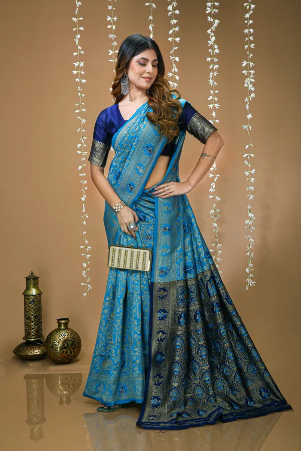 FLUIT_LESVETEMENTS_Woven_Banarasi_Pure_Silk_Saree_with_Unstitched_Blouse_(Blue)