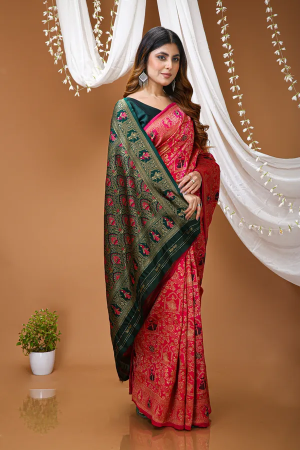 FLUIT_LESVETEMENTS_Woven_Banarasi_Pure_Silk_Saree_with_Unstitched_Blouse_(Pink)