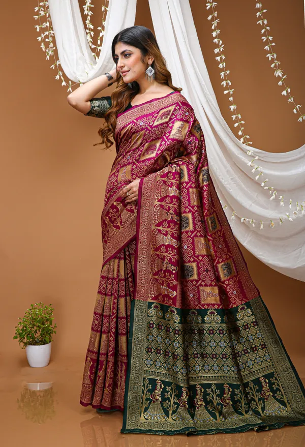 Block_Banarasi_Pure_Silk_Saree_With_Unstitched_Blouse_Magenta