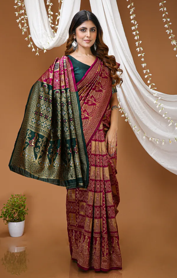 Block_Banarasi_Pure_Silk_Saree_With_Unstitched_Blouse_Magenta