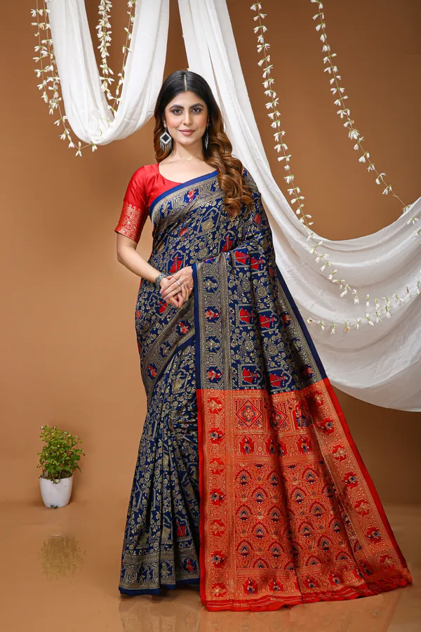 FLUIT_LESVETEMENTS_Woven_Banarasi_Pure_Silk_Saree_with_Unstitched_Blouse_(Dark_Blue)