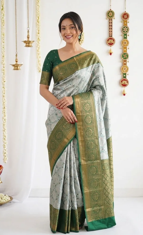 FLUIT_LESVETEMENTS_Woven_Banarasi_Pure_Silk_Saree_with_Unstitched_Blouse_(Green)