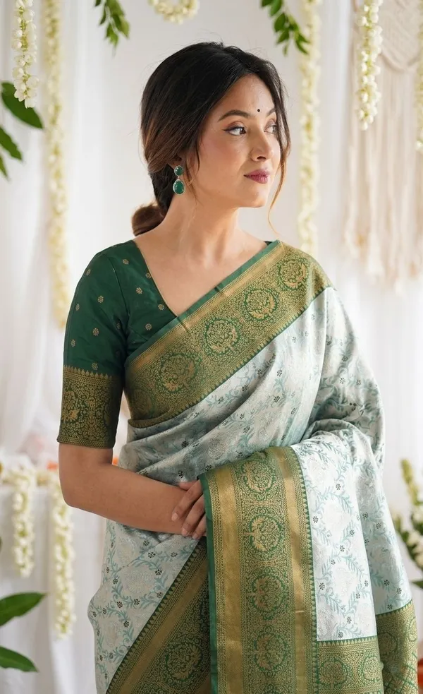 FLUIT_LESVETEMENTS_Woven_Banarasi_Pure_Silk_Saree_with_Unstitched_Blouse_(Green)