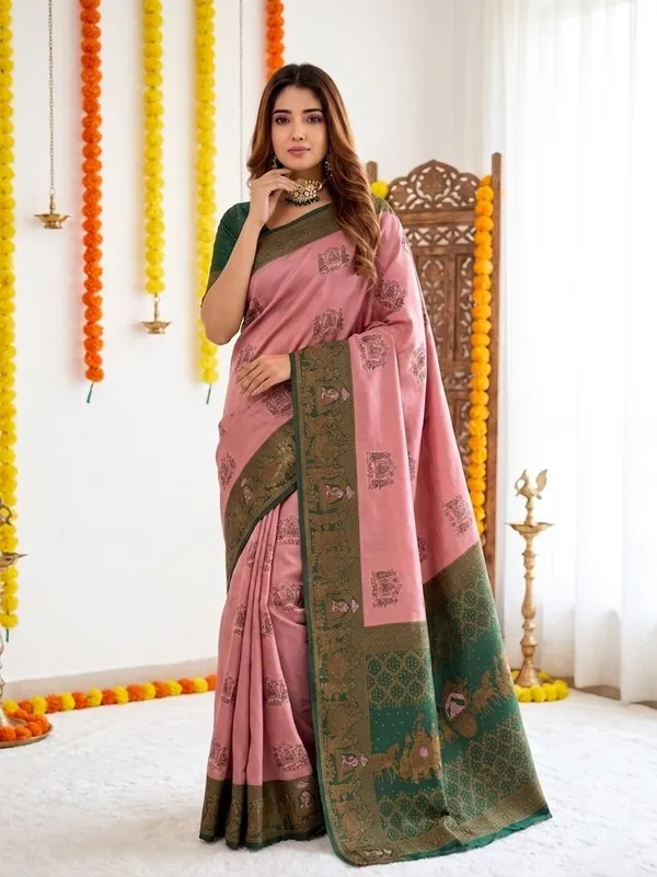 FLUIT_LESVETEMENTS_Woven_Banarasi_Pure_Silk_Saree_with_Unstitched_Blouse_(Pink)