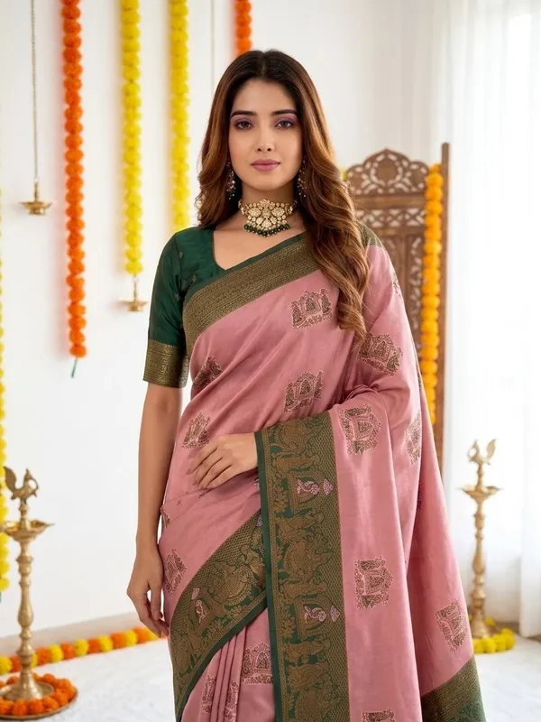 FLUIT_LESVETEMENTS_Woven_Banarasi_Pure_Silk_Saree_with_Unstitched_Blouse_(Pink)