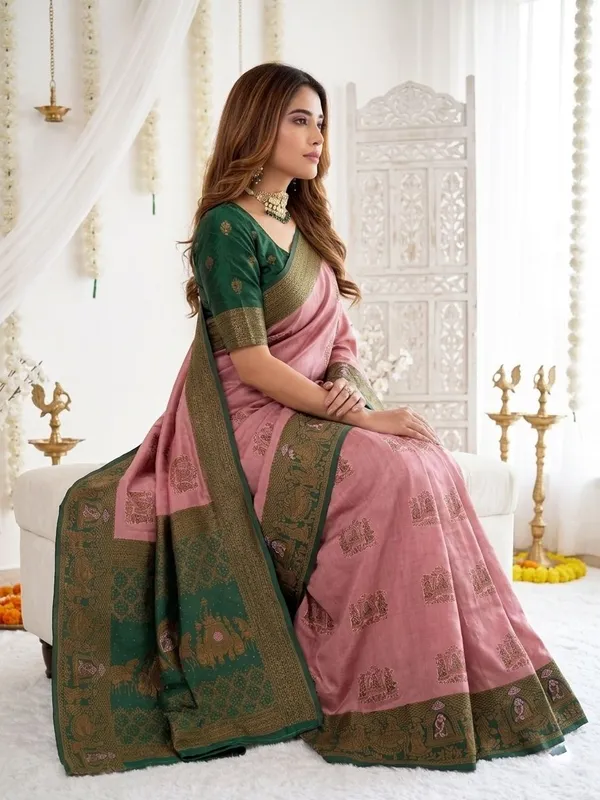FLUIT_LESVETEMENTS_Woven_Banarasi_Pure_Silk_Saree_with_Unstitched_Blouse_(Pink)