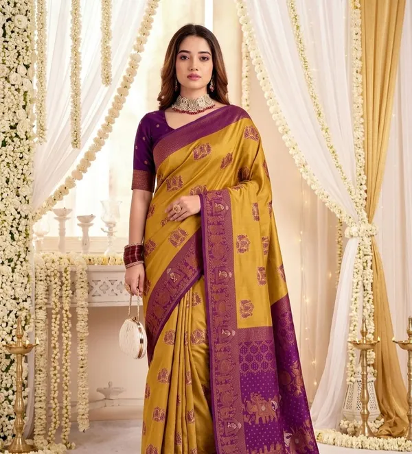 FLUIT_LESVETEMENTS_Woven_Banarasi_Pure_Silk_Saree_with_Unstitched_Blouse_(Gold)