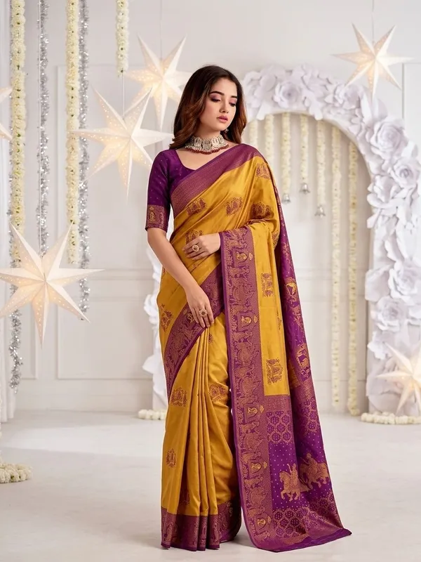 FLUIT_LESVETEMENTS_Woven_Banarasi_Pure_Silk_Saree_with_Unstitched_Blouse_(Gold)