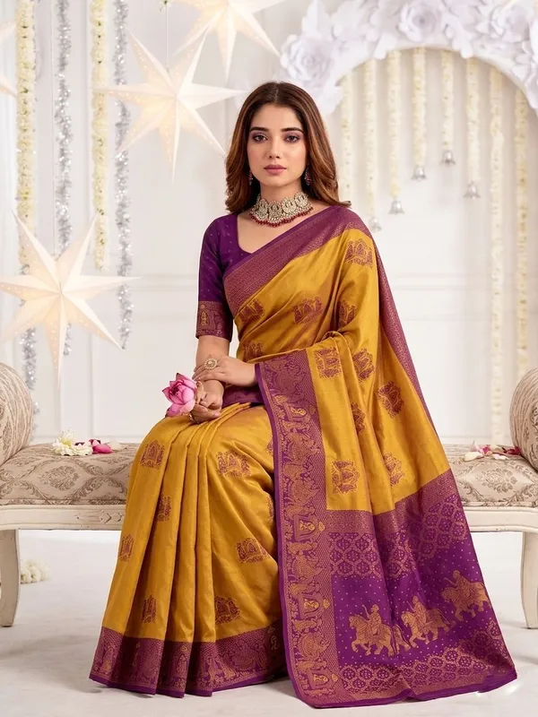 FLUIT_LESVETEMENTS_Woven_Banarasi_Pure_Silk_Saree_with_Unstitched_Blouse_(Gold)