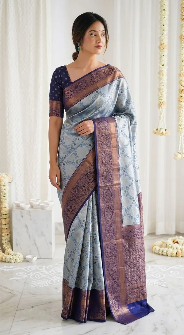 FLUIT_LESVETEMENTS_Woven_Banarasi_Pure_Silk_Saree_with_Unstitched_Blouse_(Light_Blue)