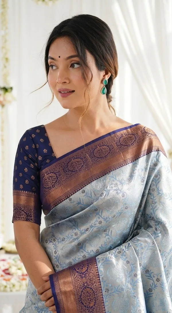 FLUIT_LESVETEMENTS_Woven_Banarasi_Pure_Silk_Saree_with_Unstitched_Blouse_(Light_Blue)
