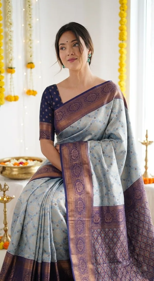 FLUIT_LESVETEMENTS_Woven_Banarasi_Pure_Silk_Saree_with_Unstitched_Blouse_(Light_Blue)