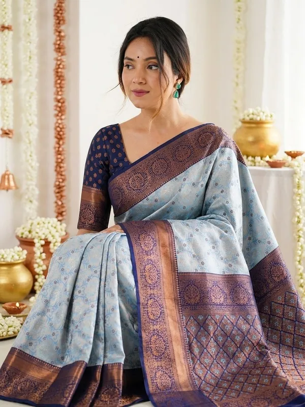 FLUIT_LESVETEMENTS_Woven_Banarasi_Pure_Silk_Saree_with_Unstitched_Blouse_(Light_Blue)