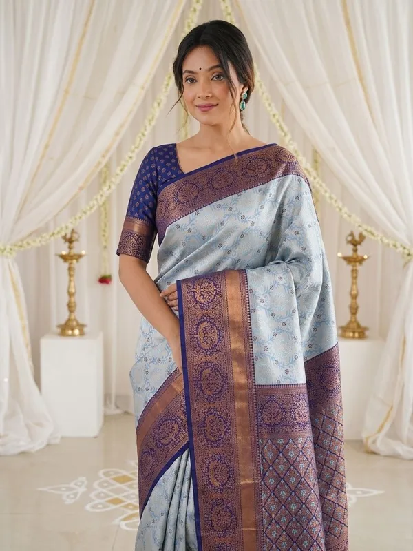 FLUIT_LESVETEMENTS_Woven_Banarasi_Pure_Silk_Saree_with_Unstitched_Blouse_(Light_Blue)