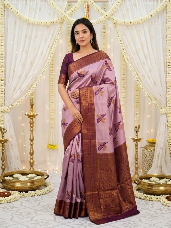 FLUIT_LESVETEMENTS_Animal_Print_Banarasi_Pure_Silk_Saree_with_Unstitched_Blouse_(Purple)