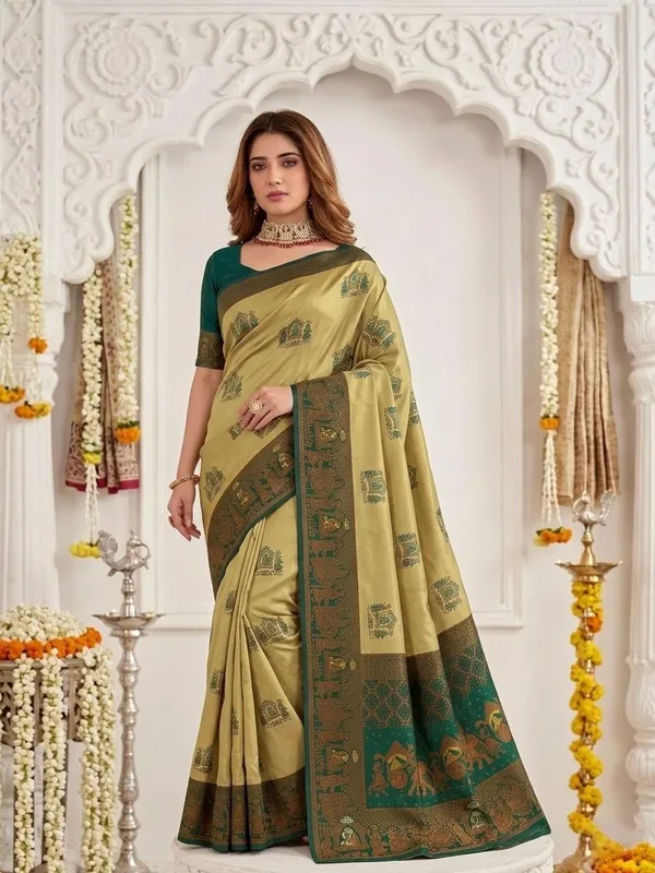 FLUIT_LESVETEMENTS_Woven_Banarasi_Pure_Silk_Saree_with_Unstitched_Blouse_(Light_Green)