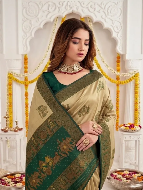 FLUIT_LESVETEMENTS_Woven_Banarasi_Pure_Silk_Saree_with_Unstitched_Blouse_(Light_Green)