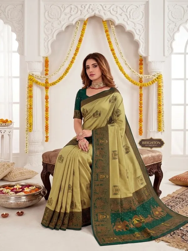 FLUIT_LESVETEMENTS_Woven_Banarasi_Pure_Silk_Saree_with_Unstitched_Blouse_(Light_Green)