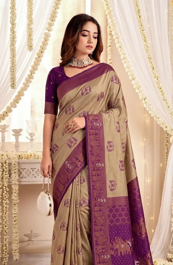 FLUIT_LESVETEMENTS_Woven_Banarasi_Pure_Silk_Saree_with_Unstitched_Blouse_(Beige)