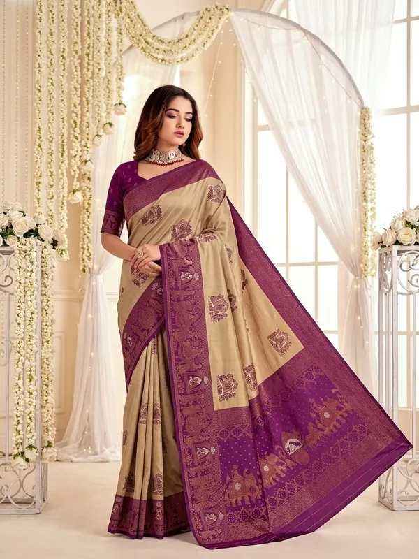 FLUIT_LESVETEMENTS_Woven_Banarasi_Pure_Silk_Saree_with_Unstitched_Blouse_(Beige)
