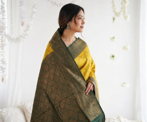 FLUIT_LESVETEMENTS_Woven_Banarasi_Pure_Silk_Saree_with_Unstitched_Blouse_(Mustard)