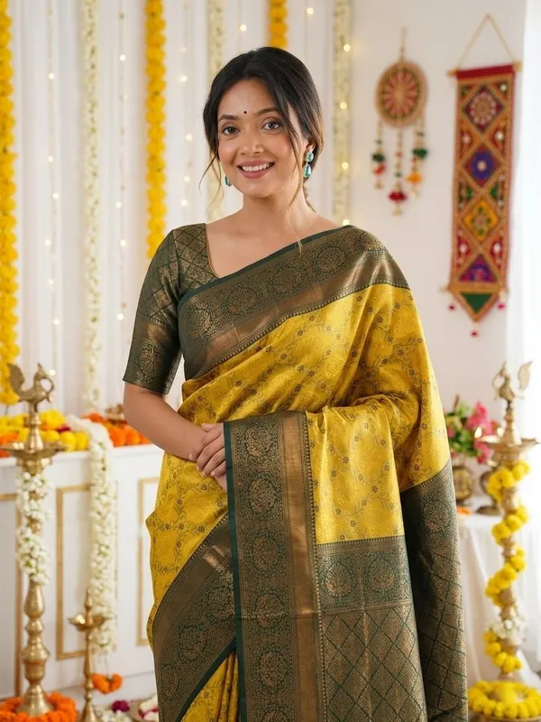 FLUIT_LESVETEMENTS_Woven_Banarasi_Pure_Silk_Saree_with_Unstitched_Blouse_(Mustard)