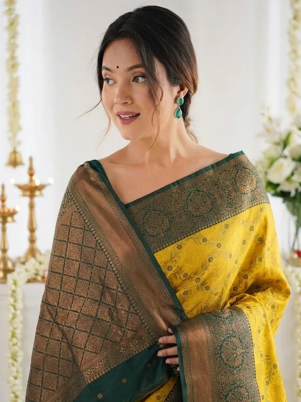 FLUIT_LESVETEMENTS_Woven_Banarasi_Pure_Silk_Saree_with_Unstitched_Blouse_(Mustard)
