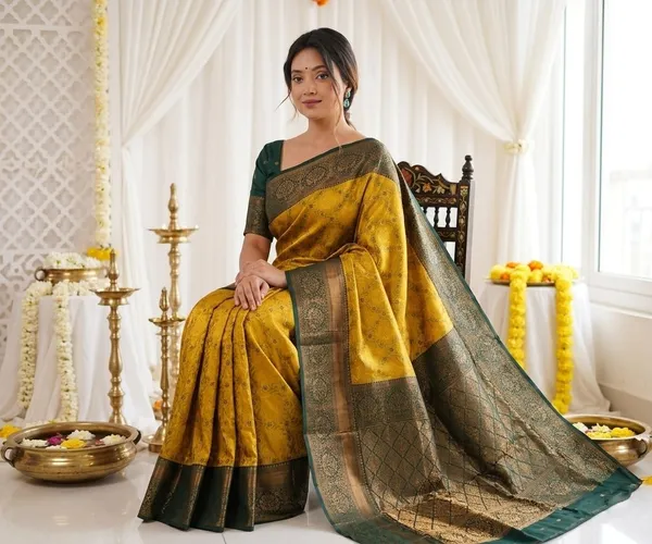 FLUIT_LESVETEMENTS_Woven_Banarasi_Pure_Silk_Saree_with_Unstitched_Blouse_(Mustard)