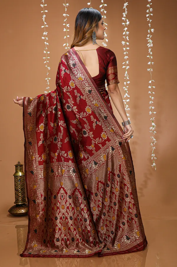 FLUIT_LESVETEMENTS_Embellished_Banarasi_Pure_Silk_Saree_with_Unstitched_Blouse_(Maroon)