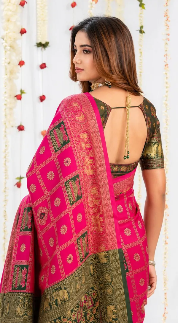 FLUIT_LESVETEMENTS_Woven_Banarasi_Pure_Silk_Saree_with_Unstitched_Blouse_(Pink)