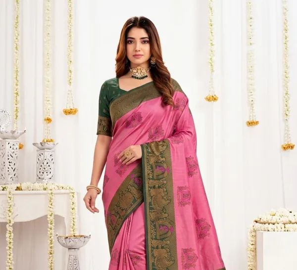 FLUIT_LESVETEMENTS_Woven_Banarasi_Pure_Silk_Saree_with_Unstitched_Blouse_(Pink)