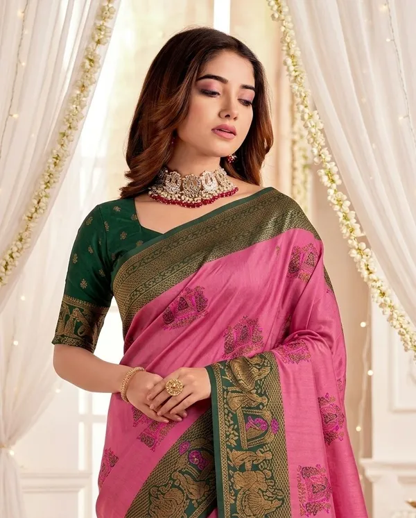 FLUIT_LESVETEMENTS_Woven_Banarasi_Pure_Silk_Saree_with_Unstitched_Blouse_(Pink)