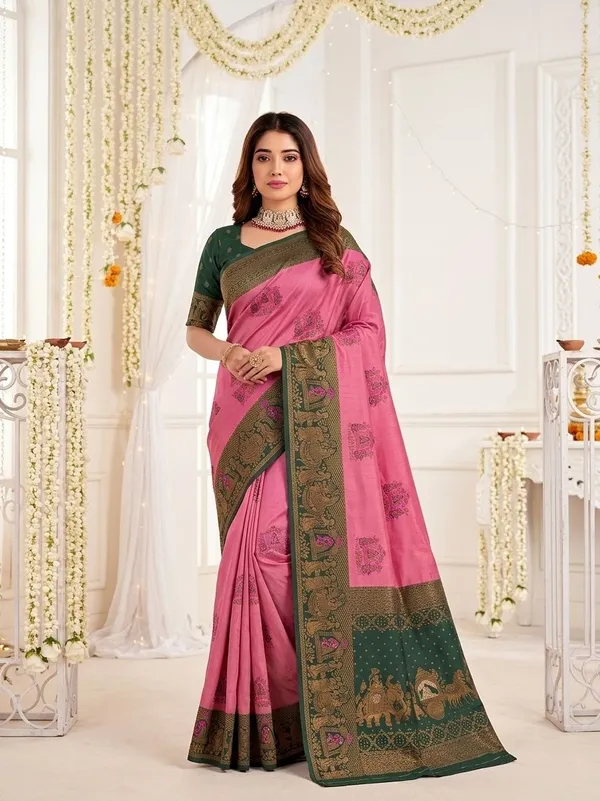 FLUIT_LESVETEMENTS_Woven_Banarasi_Pure_Silk_Saree_with_Unstitched_Blouse_(Pink)
