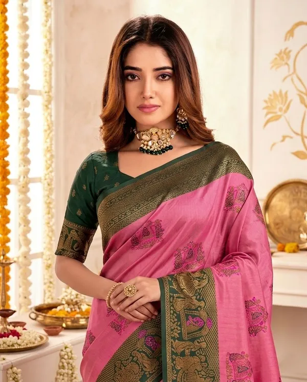 FLUIT_LESVETEMENTS_Woven_Banarasi_Pure_Silk_Saree_with_Unstitched_Blouse_(Pink)